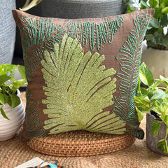 Rain Forest - Brown Art Silk Throw Pillow Cover