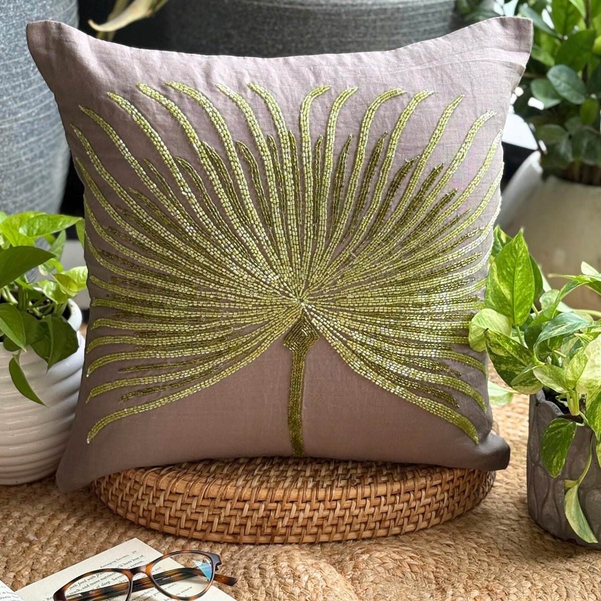 Together We Grow - Brown Cotton Linen Decorative Euro Sham