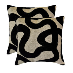 Black Cut Velvet Throw Pillow Cover - Mono Scrolls
