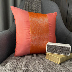 Peachy Orange - Orange Art Silk Throw Pillow Cover