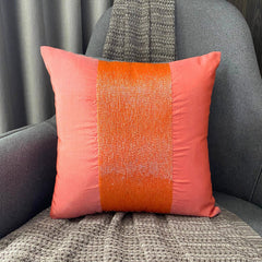 Peachy Orange - Orange Art Silk Throw Pillow Cover
