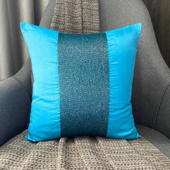 Aqua Center - Aqua Blue Art Silk Throw Pillow Cover
