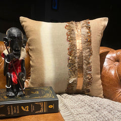 Feather Friend - Beige Linen Halloween Throw Pillow Cover