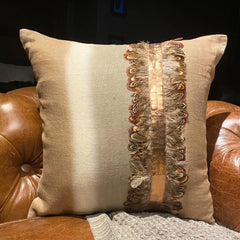 Feather Friend - Beige Linen Halloween Throw Pillow Cover