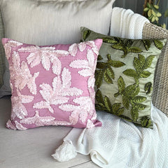 Leafy Days - Green Art Silk Throw Pillow Cover