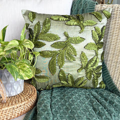 Leafy Days - Green Art Silk Throw Pillow Cover