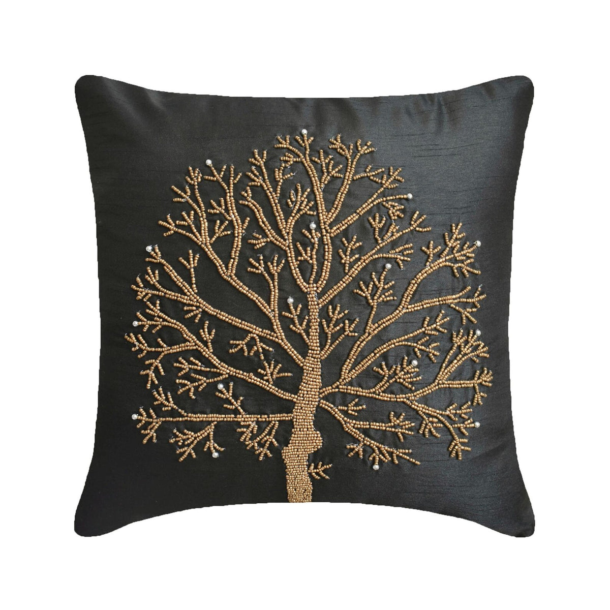 Celebrated Tree - Black Art Silk Throw Pillow Cover