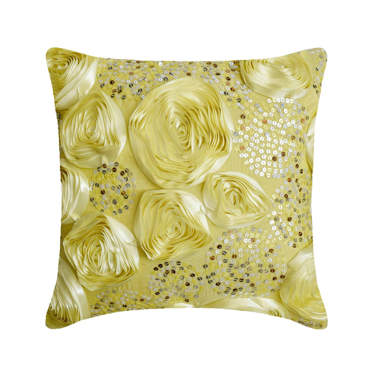 Creamy Yellow Roses - Yellow Art Silk Decorative Euro Sham