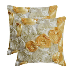 Gold N Ivory Blooms - Ivory & Gold Art Silk Throw Pillow Cover