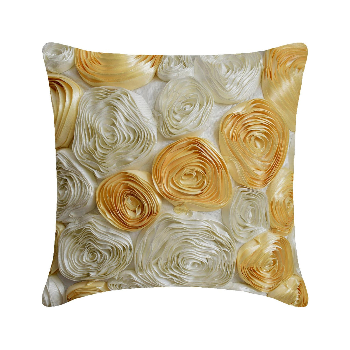 Gold N Ivory Blooms - Ivory & Gold Art Silk Decorative Euro Sham