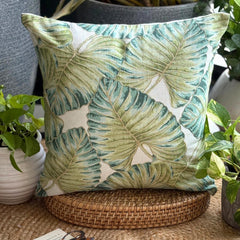 Tropical Breeze - Green Cotton Throw Pillow Cover
