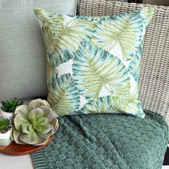 Tropical Breeze - Green Cotton Throw Pillow Cover