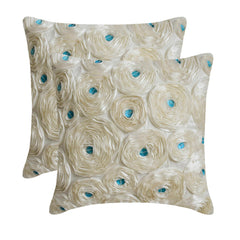 Ivory Roses - Ivory Art Silk Throw Pillow Cover