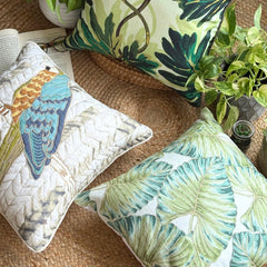 Tropical Breeze - Green Cotton Throw Pillow Cover