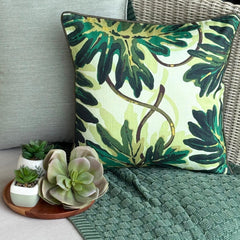 Tropical Girl - Green Cotton Throw Pillow Cover