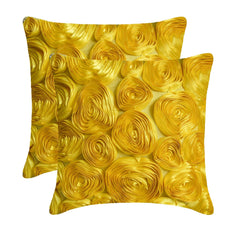 Sun Blooms - Yellow Art Silk Throw Pillow Cover