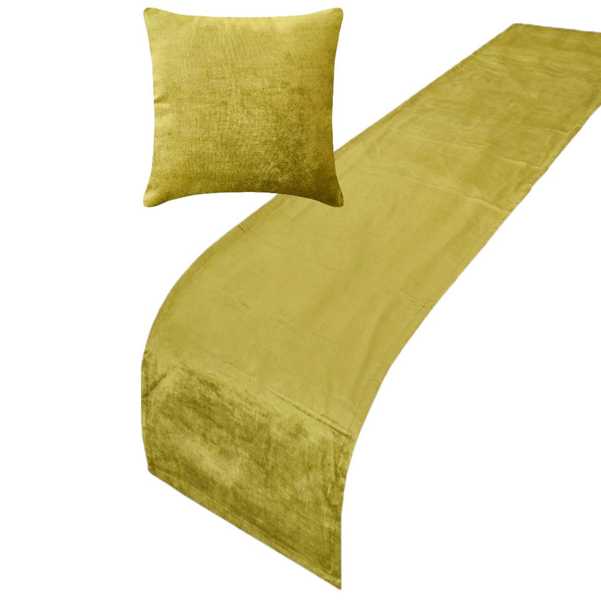 Chartreuse Velvet Plush - Velvet Green Decorative Bed Runner and Pillow Cover