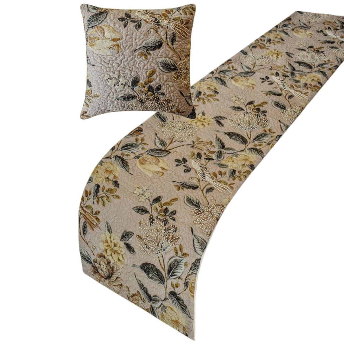 Lucinda - Cotton Beige Decorative Bed Runner and Pillow Cover