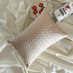 Beige Jacquard Lumbar Pillow Cover - Crystal Matrix