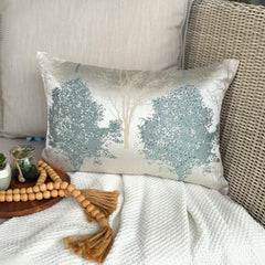Blue Jacquard Lumbar Pillow Cover - Azure Frost