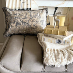 Gray Velvet Lumbar Pillow Cover - Crystal Shards