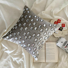 Silver Jacquard Throw Pillow Cover - Snowlit Crystals