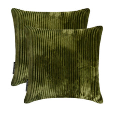 Green Velvet Throw Pillow Cover - Green Lines