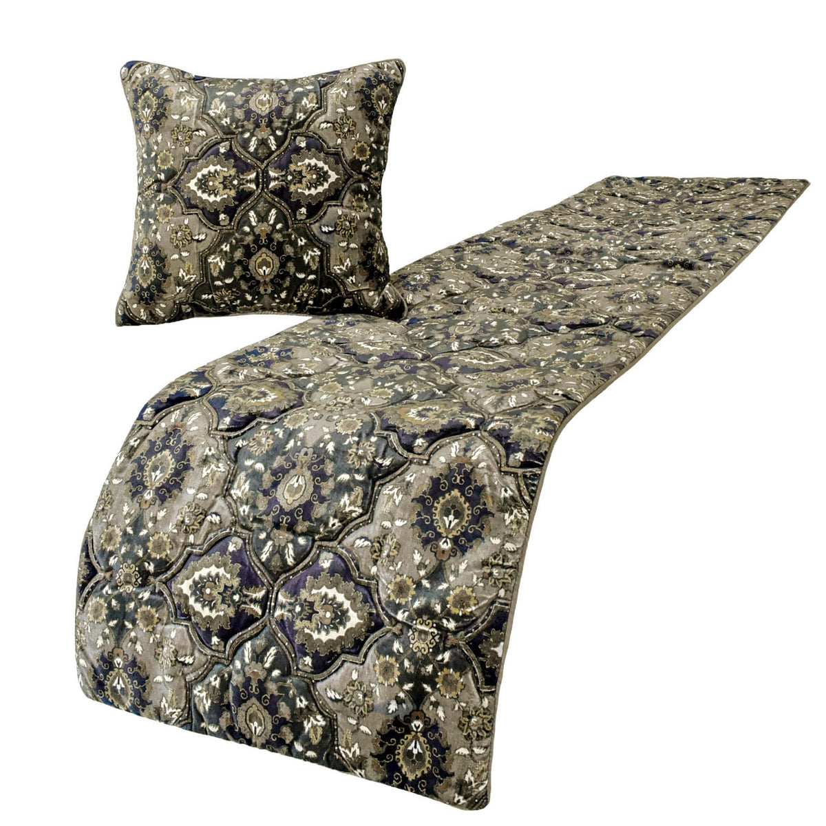 Pewter Palace - Velvet Gray Decorative Bed Runner and Pillow Cover