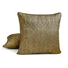 Antique Gold Jacquard Throw Pillow Cover - Golden Cascade
