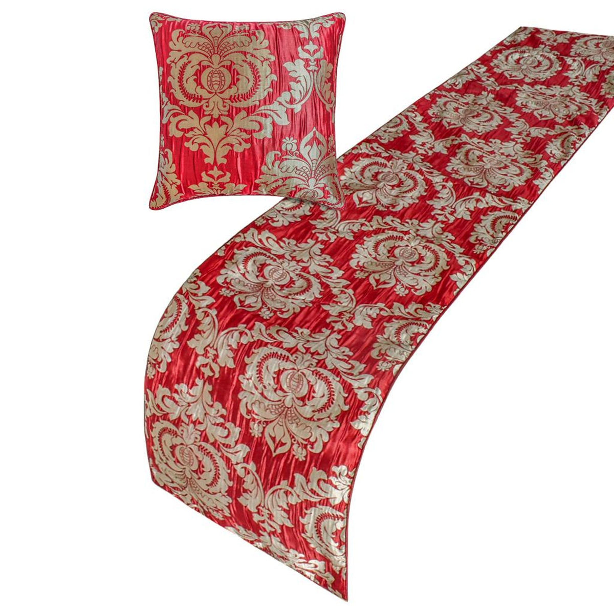 Crimson Damask - Jacquard Red Decorative Bed Runner and Pillow Cover
