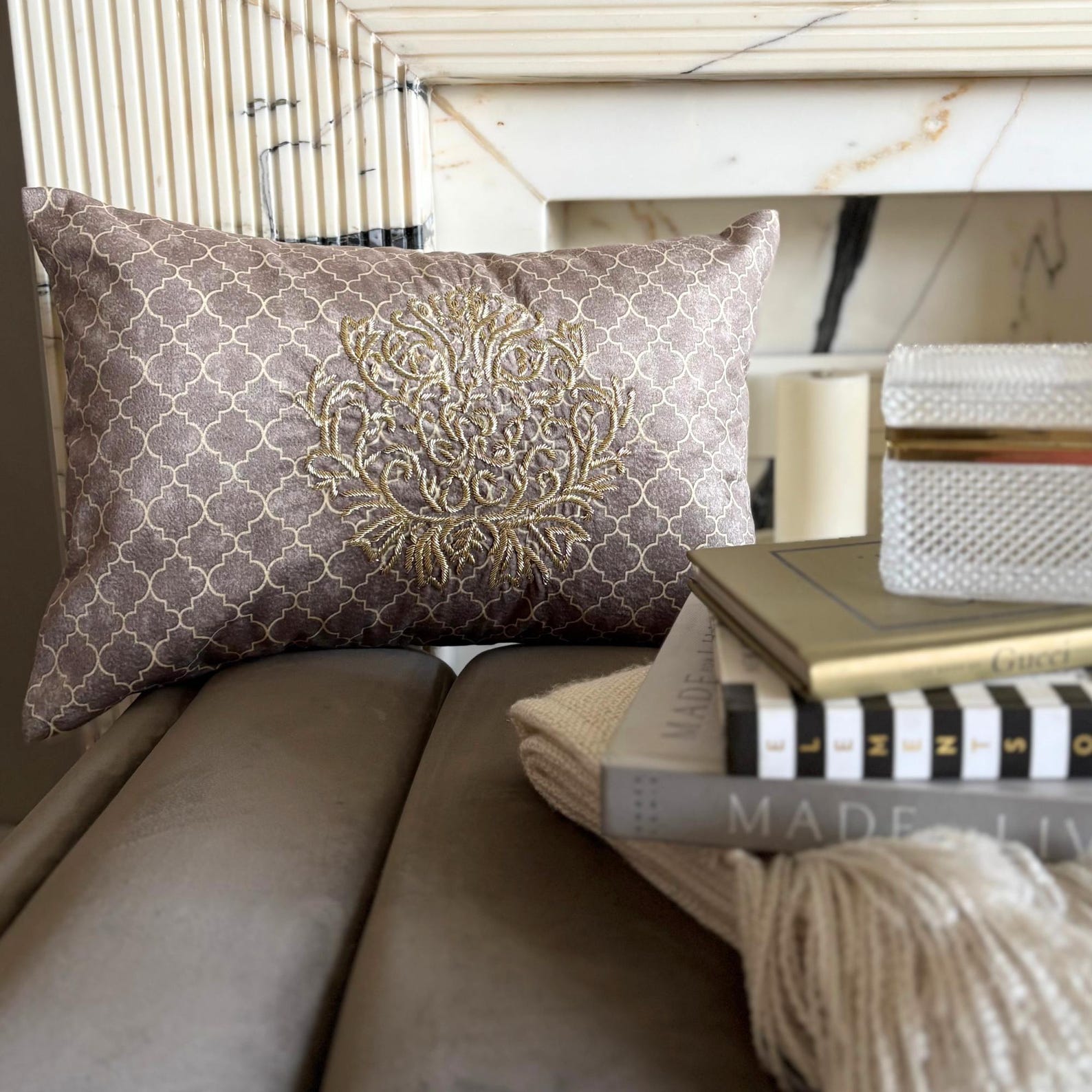 Malika Beige Lumbar Pillow Cover