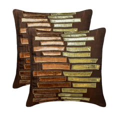 Metallic Ladder - Brown Art Silk Throw Pillow Cover