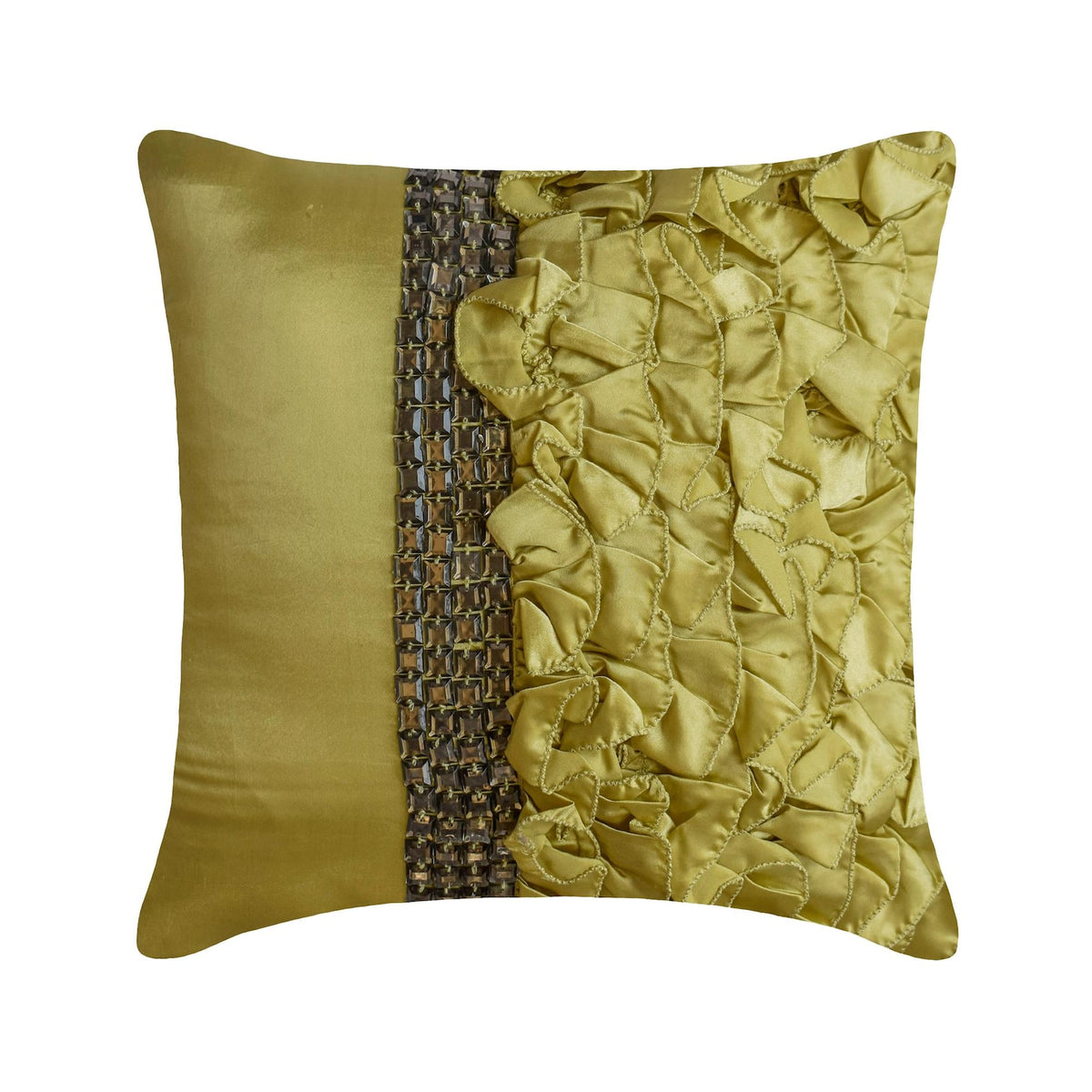 Diamonds And Ruffles - Green Satin Throw Pillow Cover