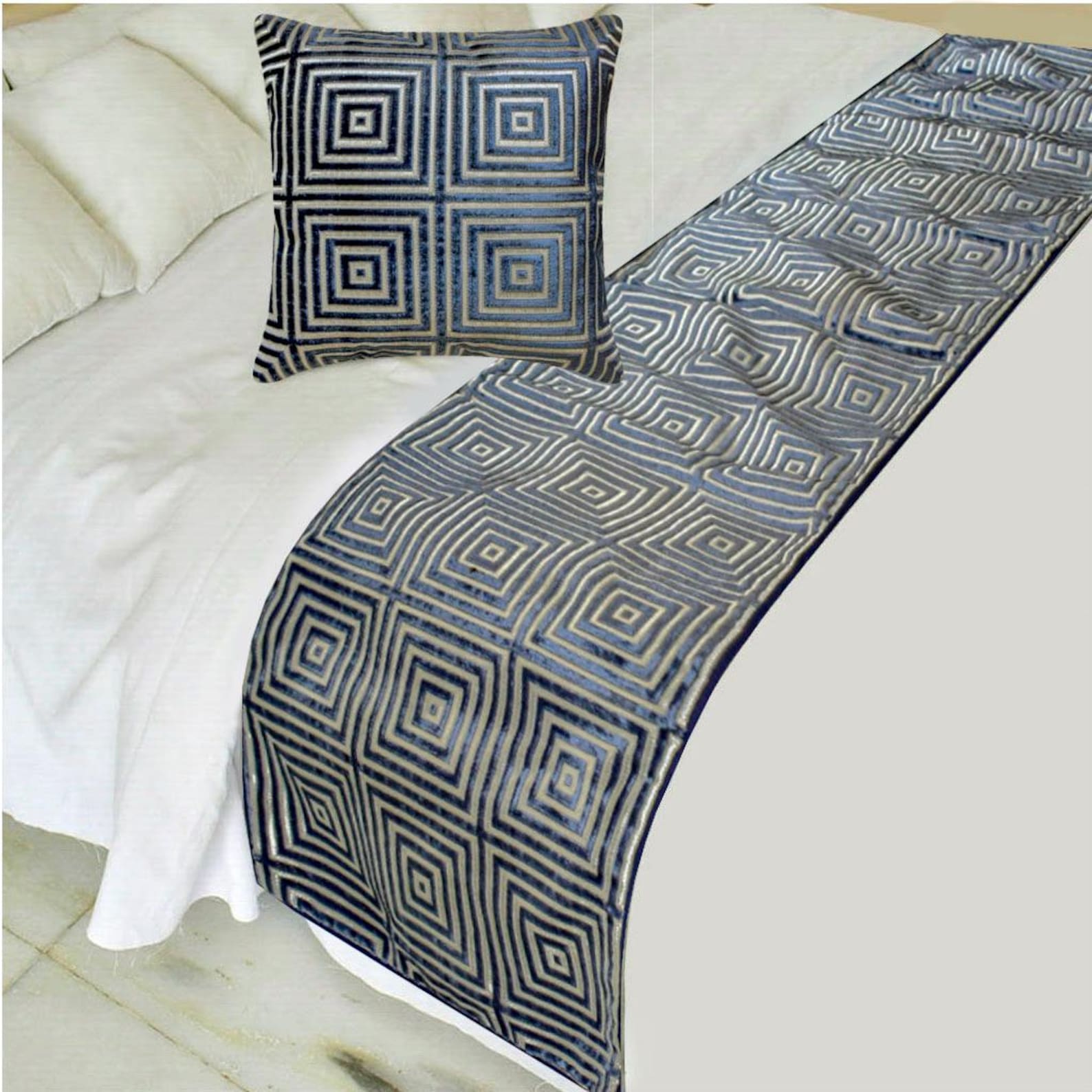 Sapphire Mirage Decorative Bed Runner and Pillow Cover