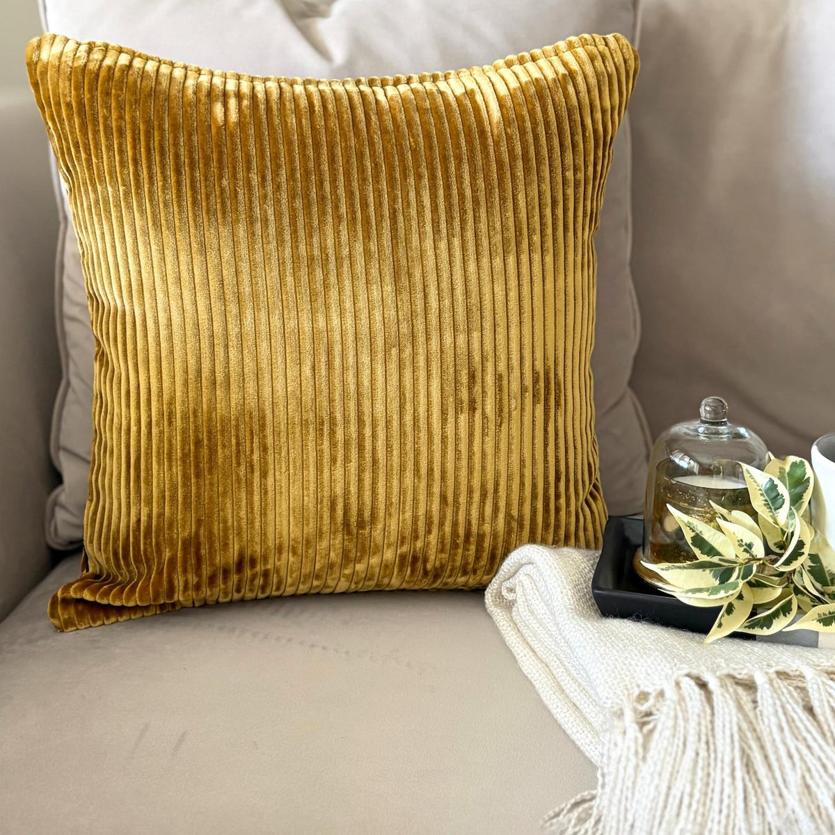 Gold Velvet Throw Pillow Cover - Gold Lines