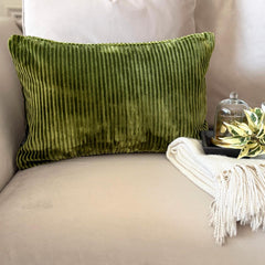 Green Velvet Throw Pillow Cover - Green Lines