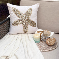 Starfish Party - Ivory Linen Throw Pillow Cover