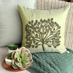 Green Tree - Green Art Silk Throw Pillow Cover