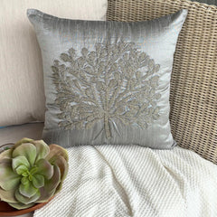 The Silver Tree - Silver Art Silk Throw Pillow Cover