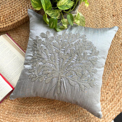 The Silver Tree - Silver Art Silk Throw Pillow Cover
