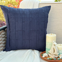 Navy Blue Love Tune - Navy Blue Suede Throw Pillow Cover