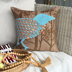 Birdy Paradise - Brown Art Silk Throw Pillow Cover