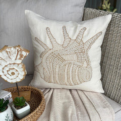 Royal Sea Shell - Beige Cotton Linen Throw Pillow Cover