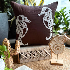 Ivory Sea Horse - Brown Art Silk Throw Pillow Cover