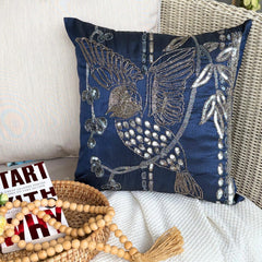 Birdy Flight - Navy Blue Art Silk Decorative Euro Sham