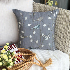 Pigeon Story - Gray Art Silk Throw Pillow Cover