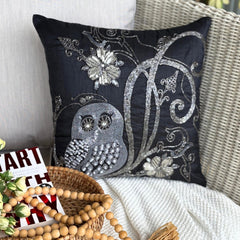 Night Owls - Black Art Silk Decorative Throw Pillow Cover