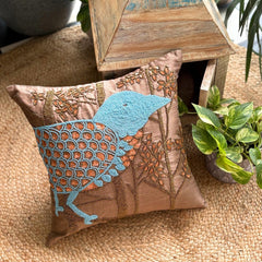 Birdy Paradise - Brown Art Silk Decorative Euro Sham