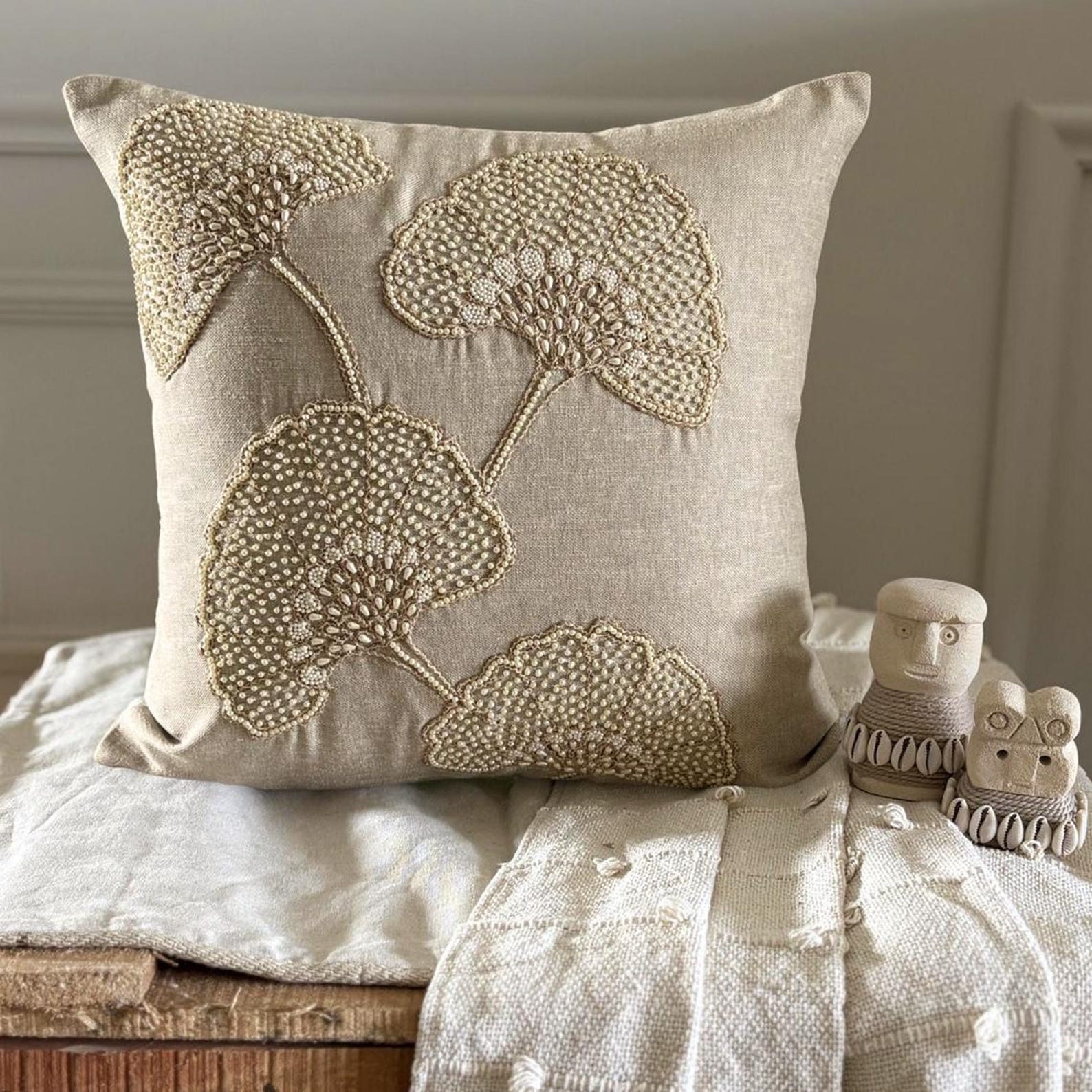 Pearl Gingko Throw Pillow Cover