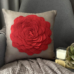 Red Rose - Taupe Faux Suede Throw Pillow Cover